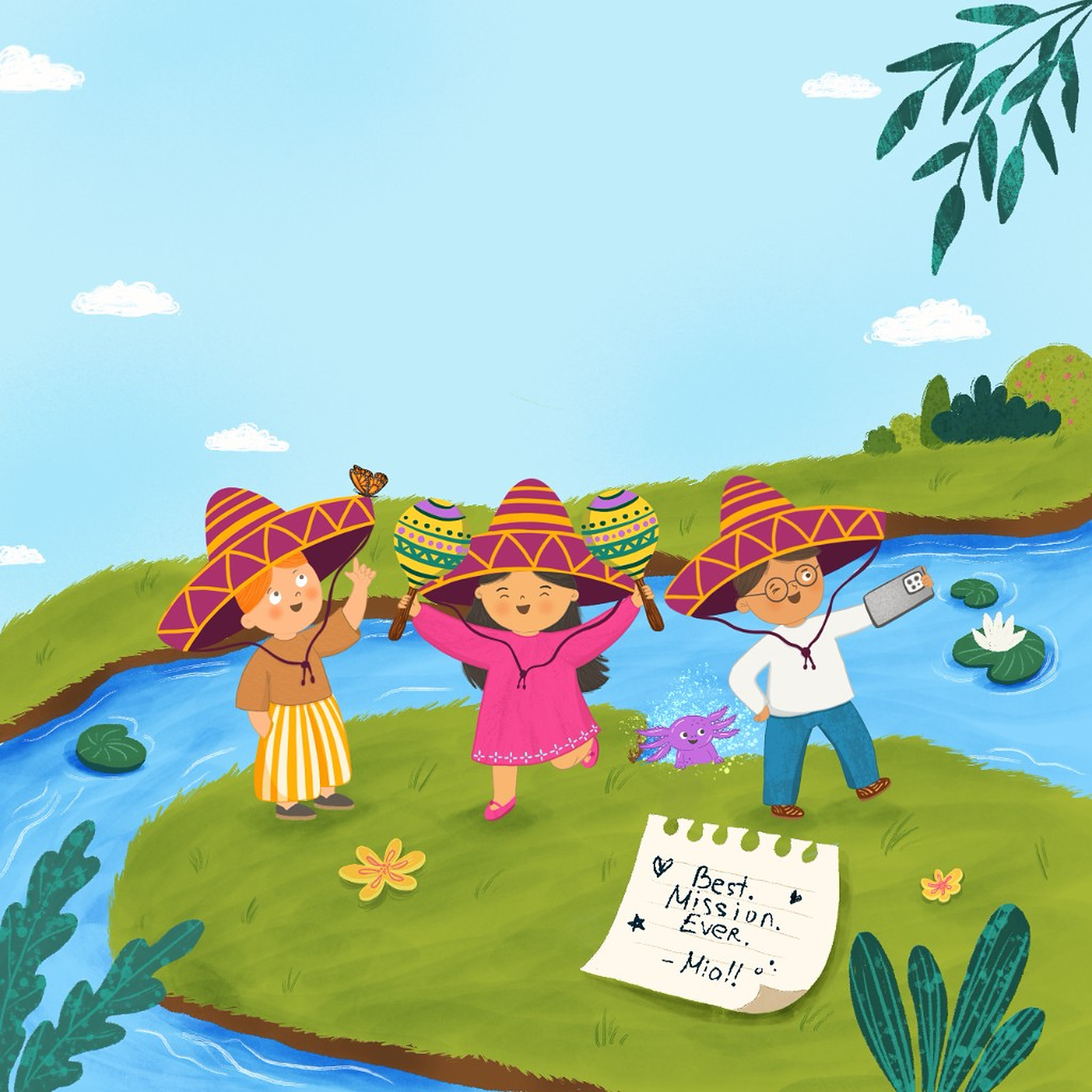 Best mission ever — children celebrate with the axolotl